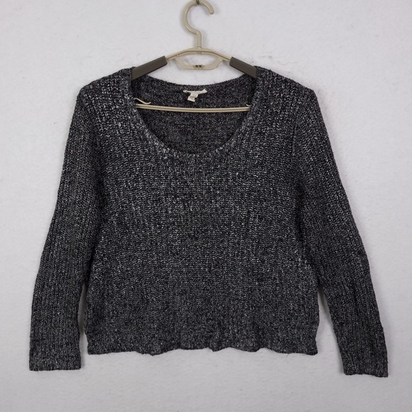 Eileen Fisher Sweaters - Eileen Fisher Scoop Neck Sweater Womens L Black White Marled Linen Blend Knit